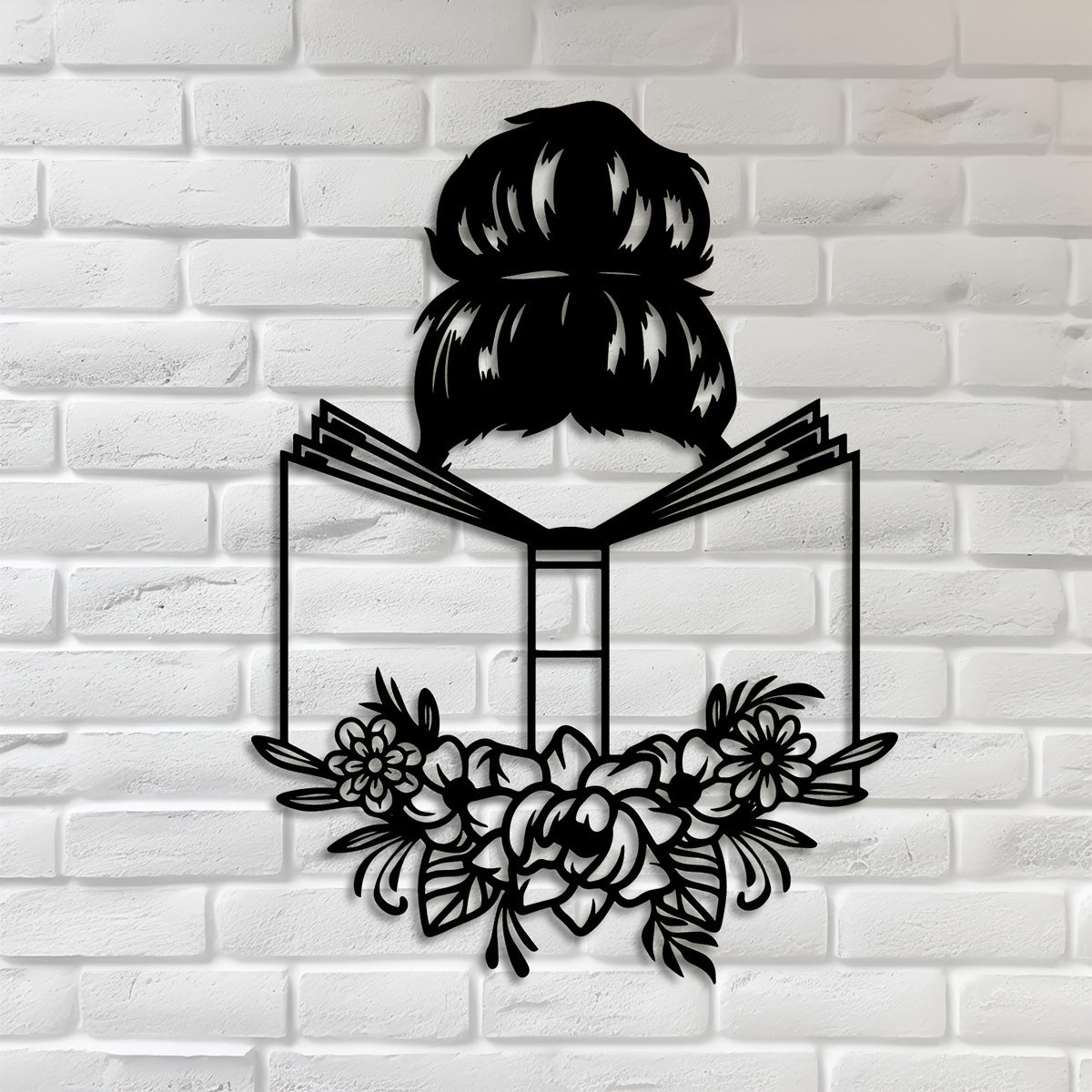 1pc Elegant Metal Wall Art - "Reading Woman with Floral Accents" | Ideal for Book Lovers & Home Decor | Unique Iron Gift for Reading Enthusiasts, Perfect for Room Decor