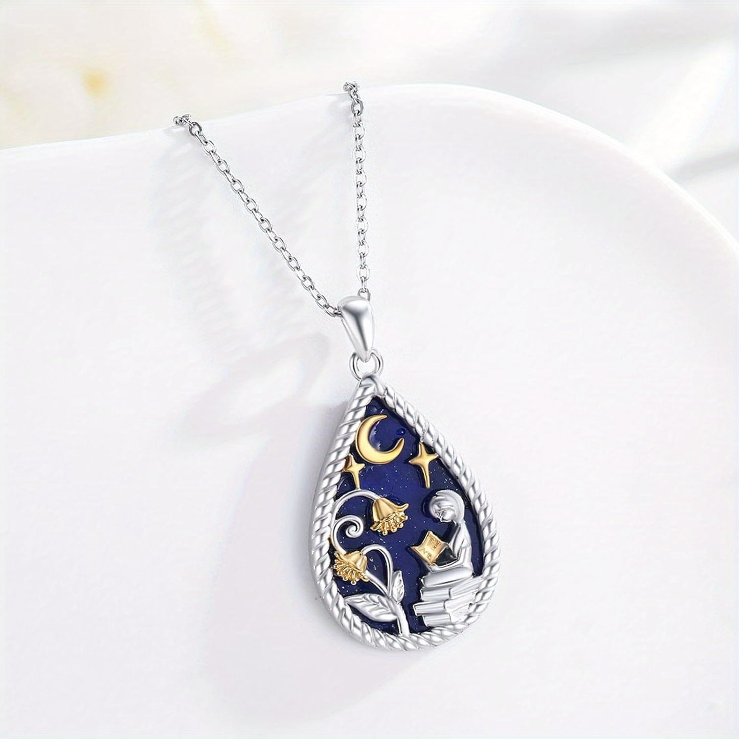 Book Lover Necklace Teardrop Pendant Reading Necklace