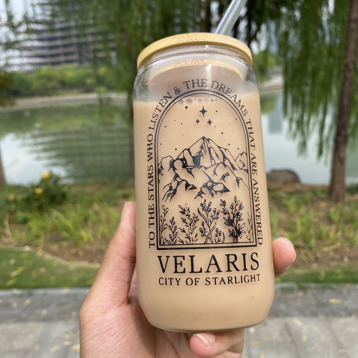 1pc Velaris City of Starlight 10 Oz Glass Cup - Reusable High-Quality Drinking Jar with Printed Design - Hand Wash Only