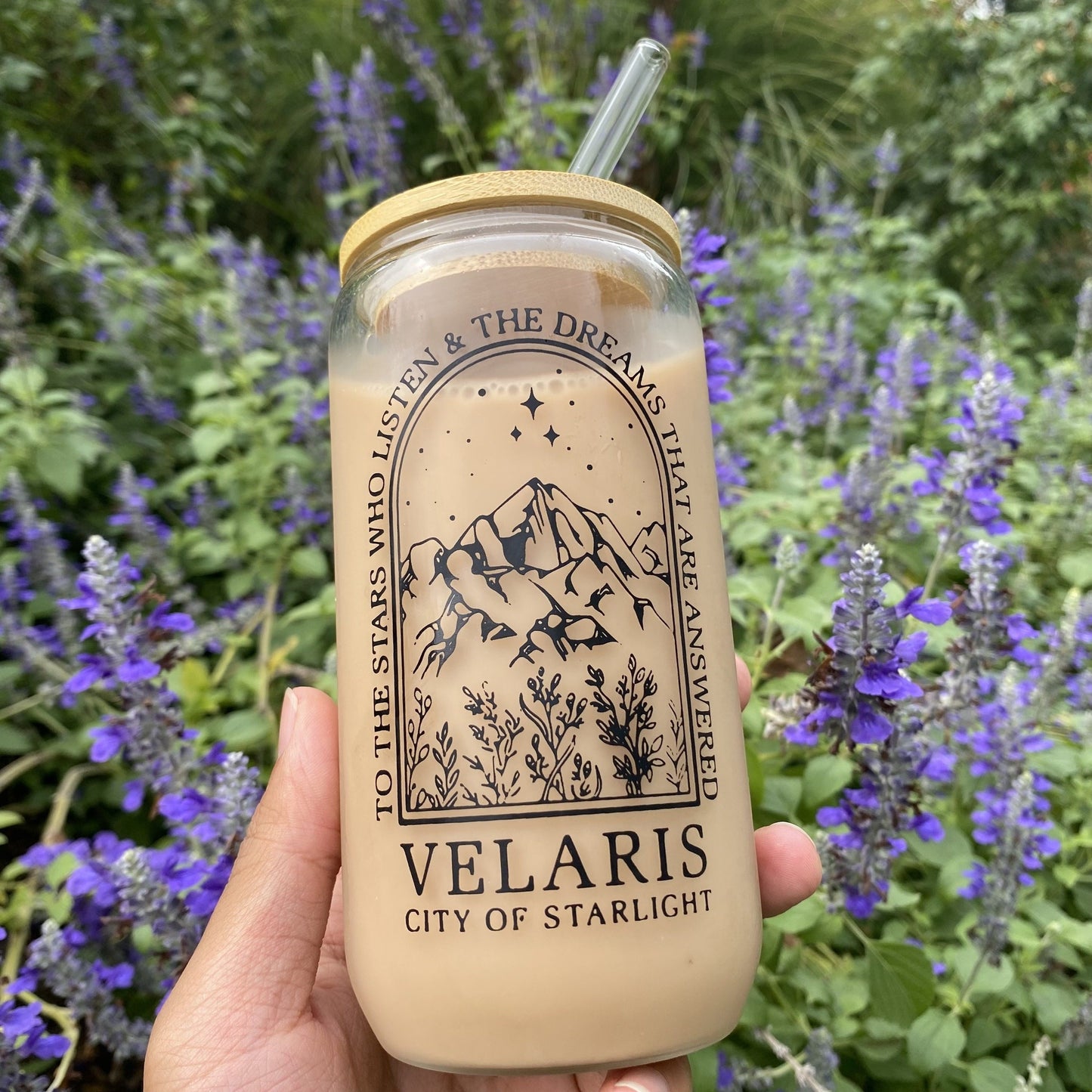 1pc Velaris City of Starlight 10 Oz Glass Cup - Reusable High-Quality Drinking Jar with Printed Design - Hand Wash Only