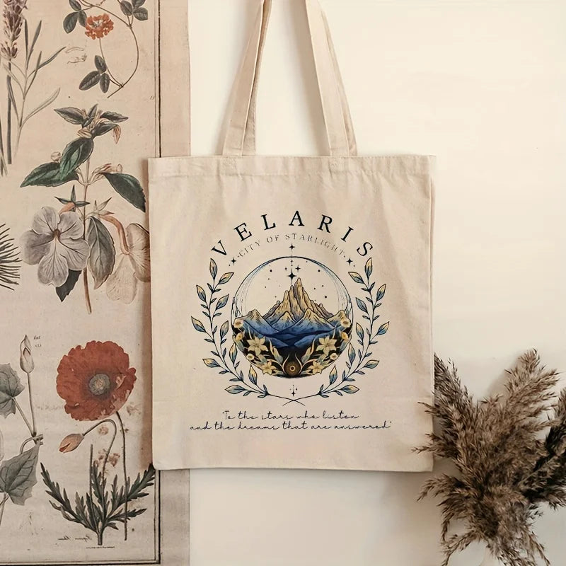 ACOTAR Velaris Pattern Tote Bag, Canvas Shoulder Bag