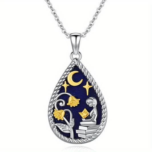 Book Lover Necklace Teardrop Pendant Reading Necklace