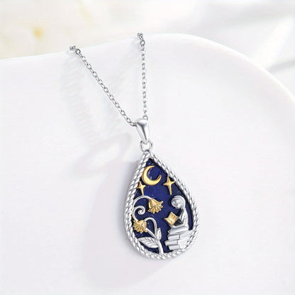 Book Lover Necklace Teardrop Pendant Reading Necklace