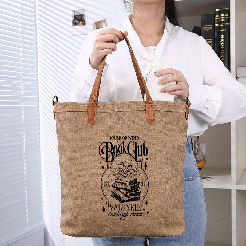 1pc Book Club Canvas Tote Bag for Women, Fashionable Large Capacity Shoulder Bag with Adjustable Strap, Unlined, Digital Print, Machine Washable, Secure Closure with Buckle, Spacious Interior