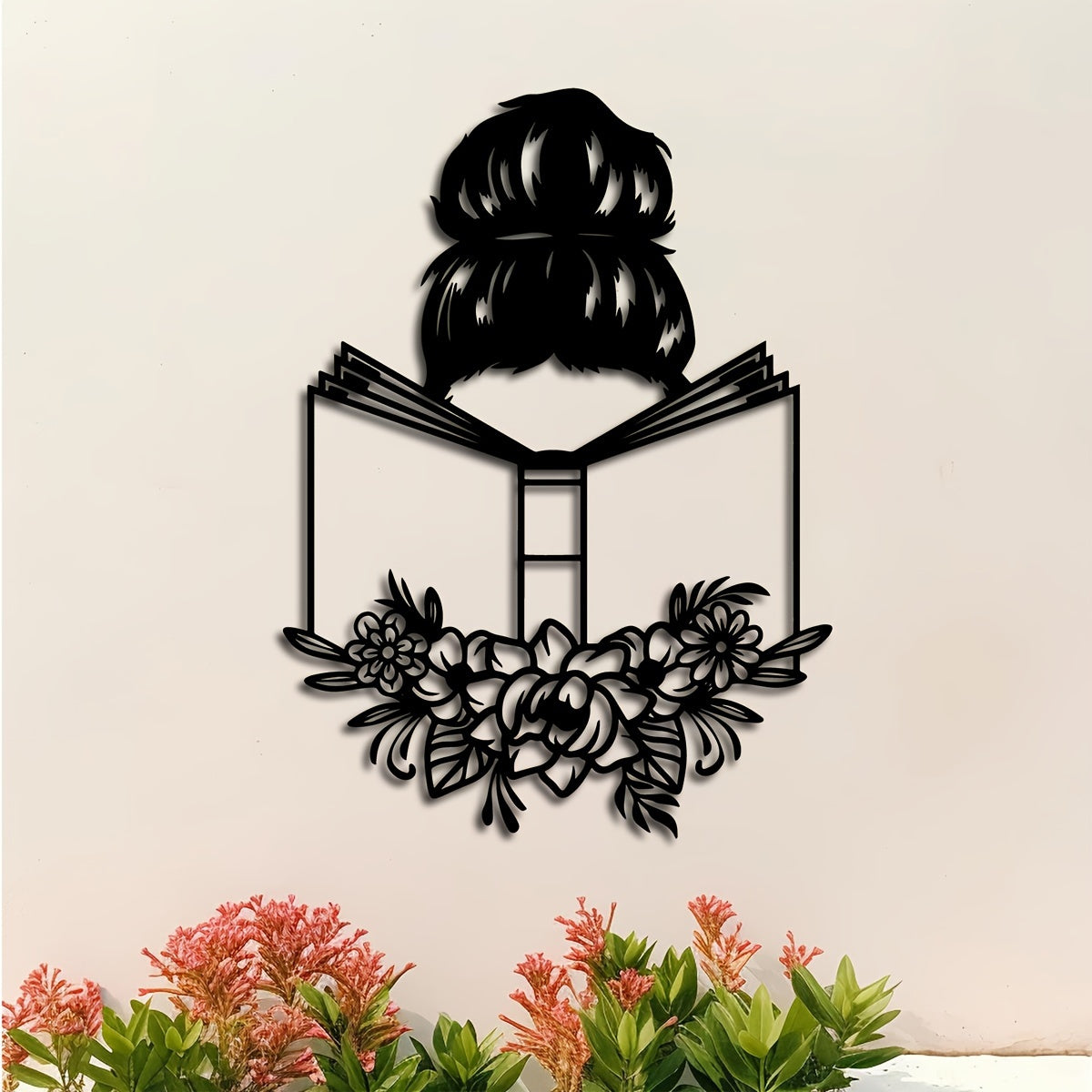1pc Elegant Metal Wall Art - "Reading Woman with Floral Accents" | Ideal for Book Lovers & Home Decor | Unique Iron Gift for Reading Enthusiasts, Perfect for Room Decor