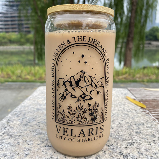 1pc Velaris City of Starlight 10 Oz Glass Cup - Reusable High-Quality Drinking Jar with Printed Design - Hand Wash Only