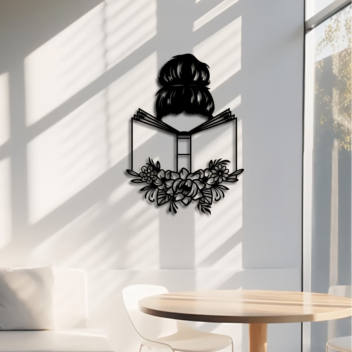1pc Elegant Metal Wall Art - "Reading Woman with Floral Accents" | Ideal for Book Lovers & Home Decor | Unique Iron Gift for Reading Enthusiasts, Perfect for Room Decor