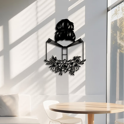 1pc Elegant Metal Wall Art - "Reading Woman with Floral Accents" | Ideal for Book Lovers & Home Decor | Unique Iron Gift for Reading Enthusiasts, Perfect for Room Decor