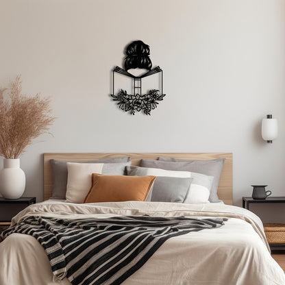1pc Elegant Metal Wall Art - "Reading Woman with Floral Accents" | Ideal for Book Lovers & Home Decor | Unique Iron Gift for Reading Enthusiasts, Perfect for Room Decor