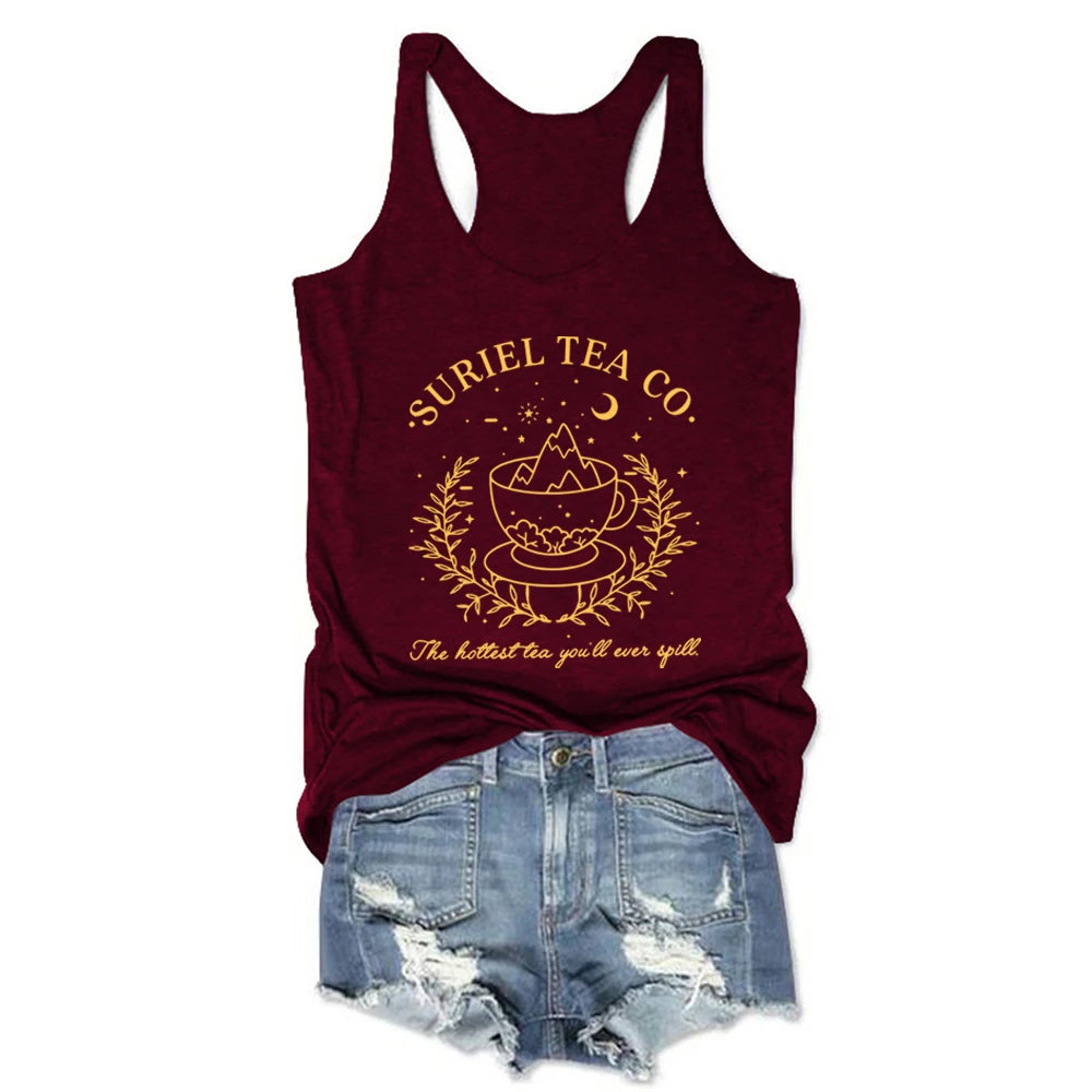 Suriel Tea Co Letter Print Tank Top Small-XXXL