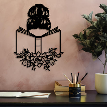 1pc Elegant Metal Wall Art - "Reading Woman with Floral Accents" | Ideal for Book Lovers & Home Decor | Unique Iron Gift for Reading Enthusiasts, Perfect for Room Decor