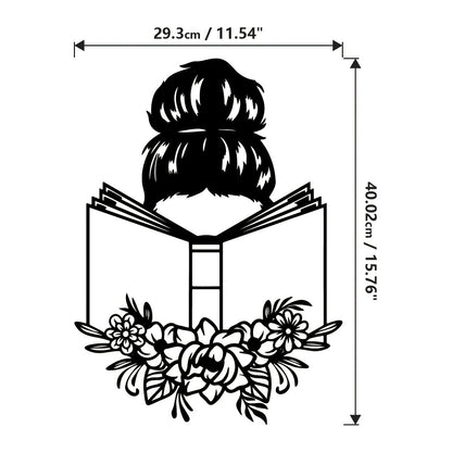 1pc Elegant Metal Wall Art - "Reading Woman with Floral Accents" | Ideal for Book Lovers & Home Decor | Unique Iron Gift for Reading Enthusiasts, Perfect for Room Decor
